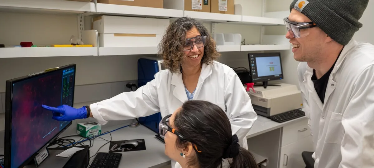 data scientist working in laboratory analyzing screen
