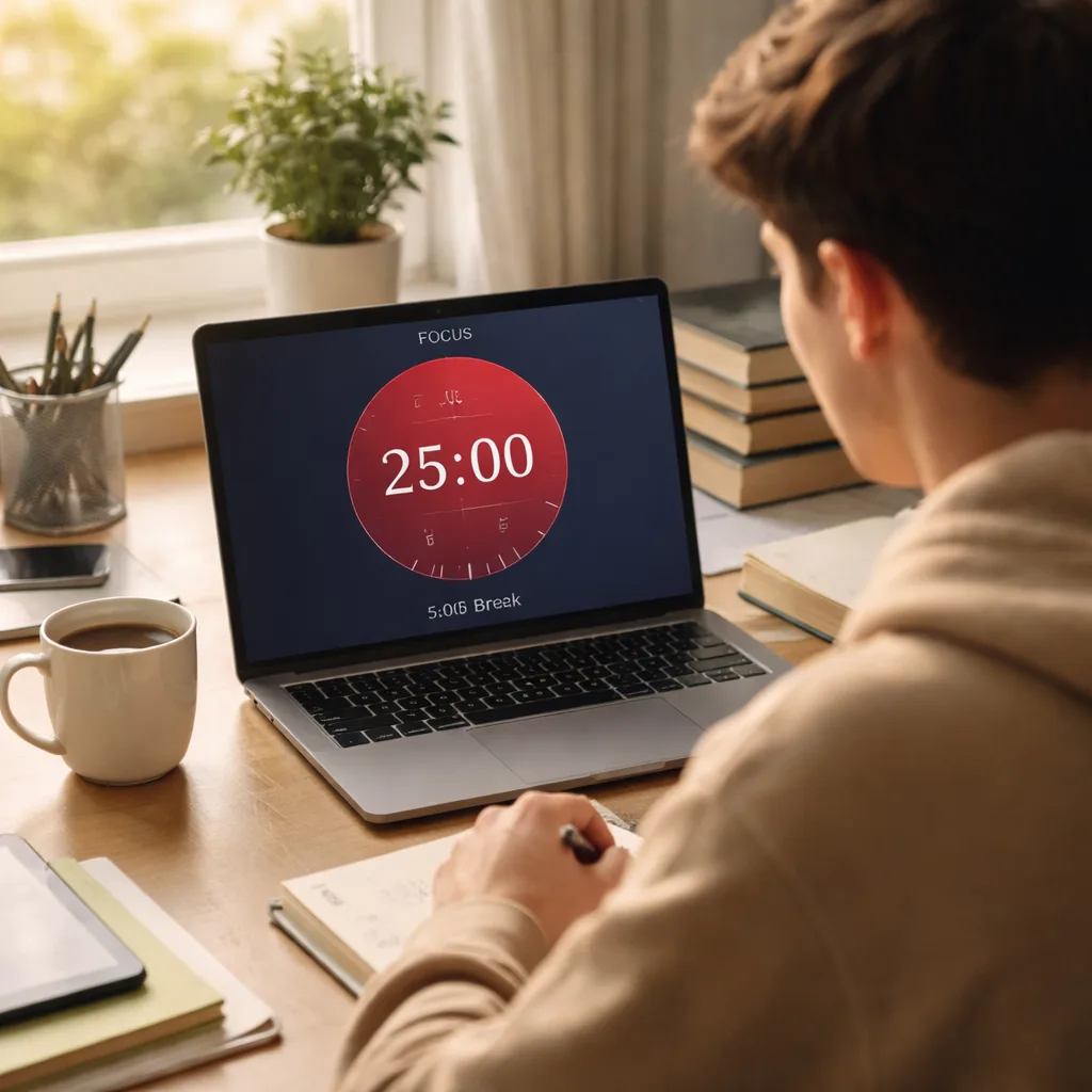 student studying desk timer focus session