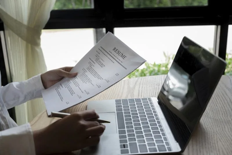 job seeker writing resume laptop screen