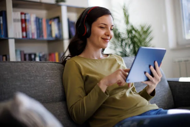 digital music streaming app interface on tablet