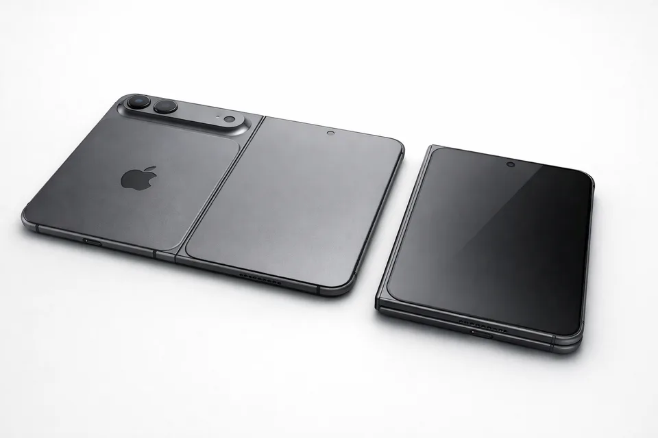 foldable smartphone unfolded next to ipad mini