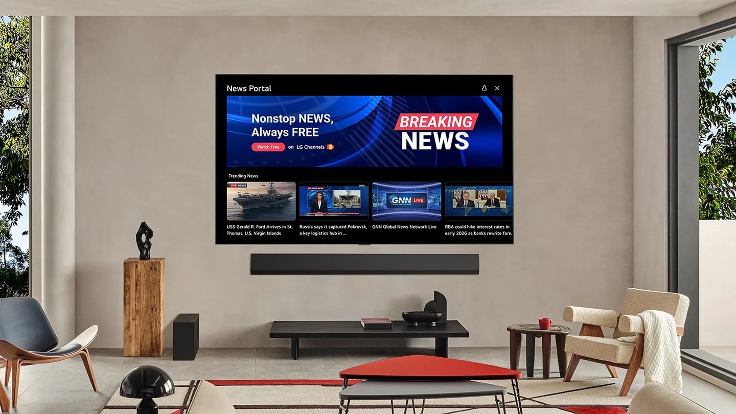 smart tv displaying streaming service interface in modern room